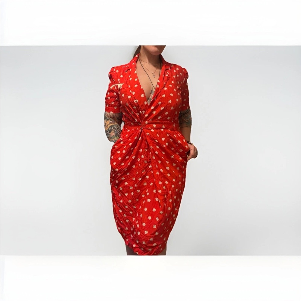 Vintage Ms Chaus Red Polka Dot Wrap Dress